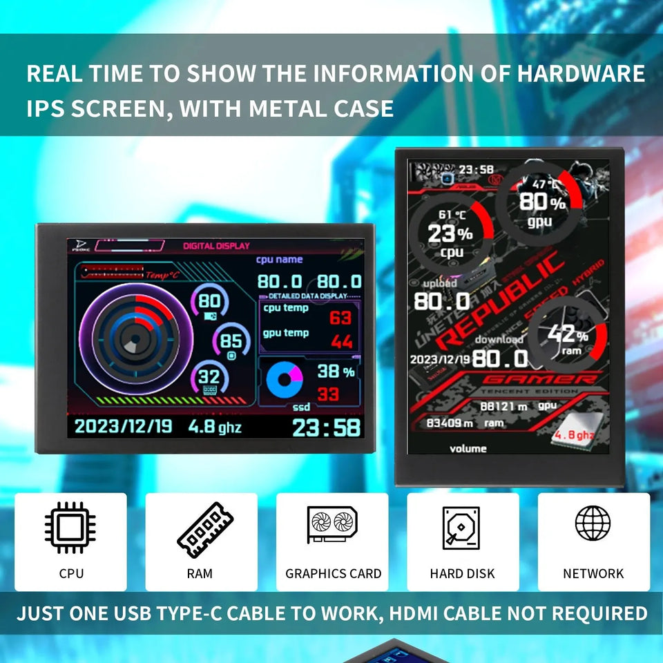 New 3.5 Inch IPS TYPE-C Secondary Screen Computer CPU GPU RAM HDD