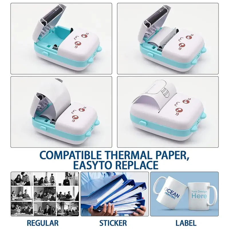 Portable Mini Pocket Printer With Wireless Inkless Printing For Photos