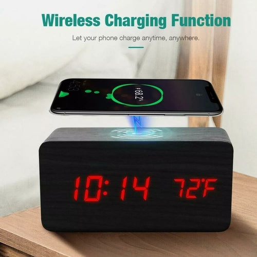 wooden alarm clock with Wireless Phone Charging Pad