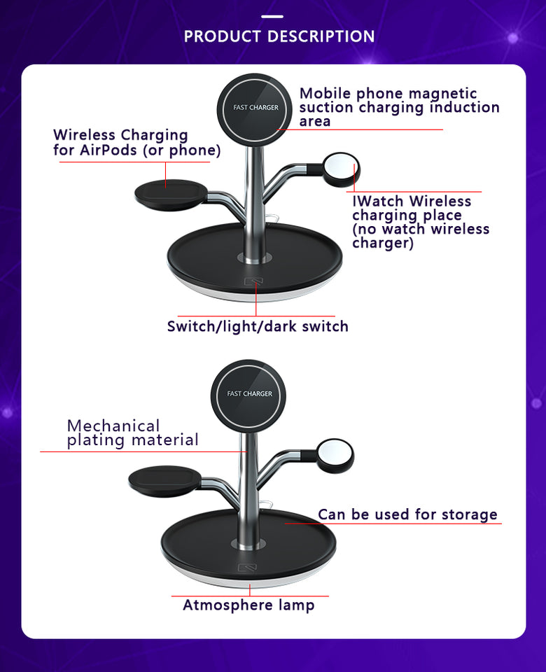 Universal Wireless  iPhone charger Stand for Iphone Apple Watch Airpods