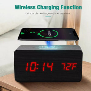 wooden alarm clock with Wireless Phone Charging Pad